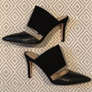 Via Spiga Black Leather Backless Strapped Pump